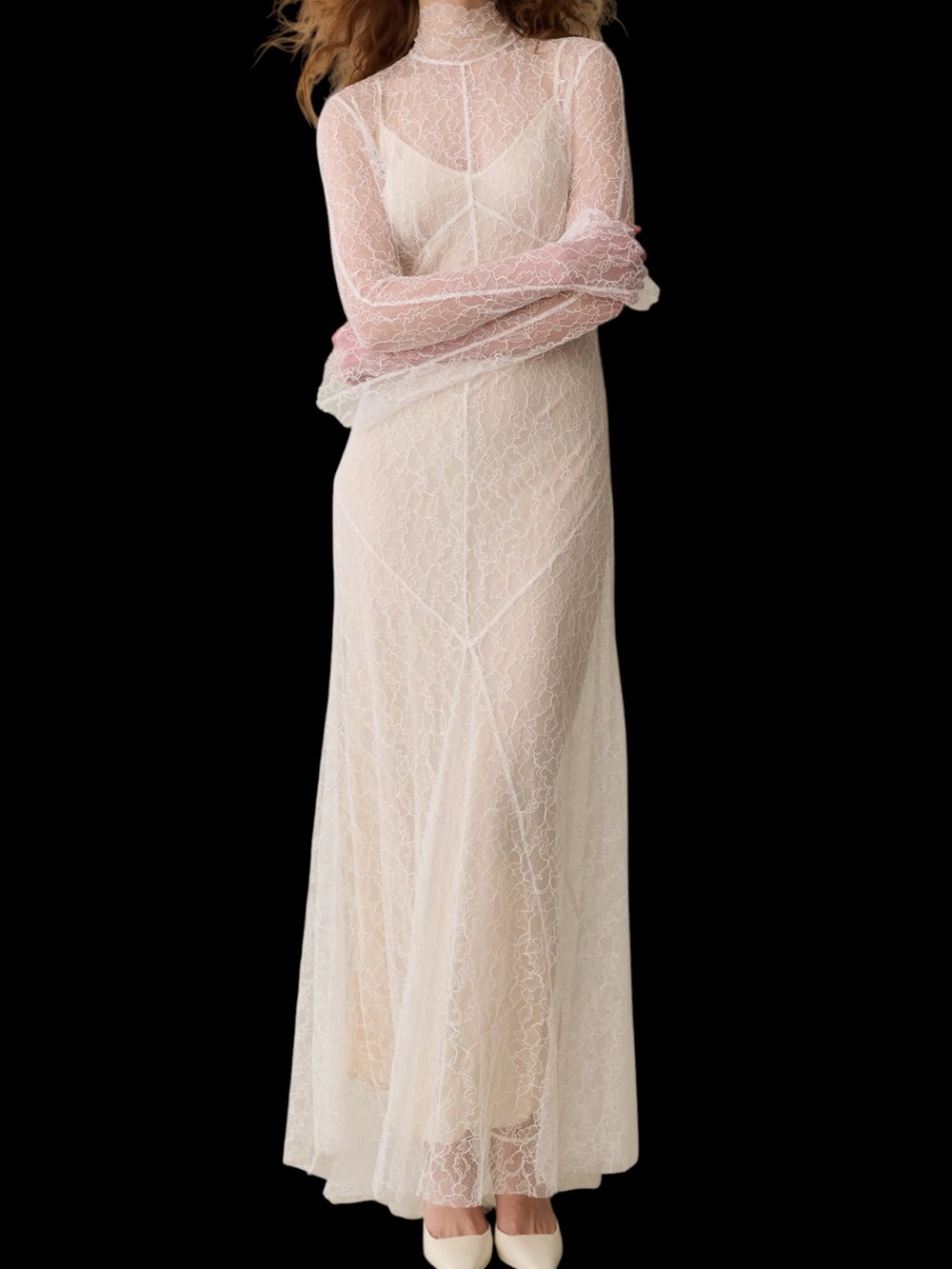 Few Moda Kourt Alma Sheer Lace Cream Slip Dress Ivory Overlay Bridal Wedding